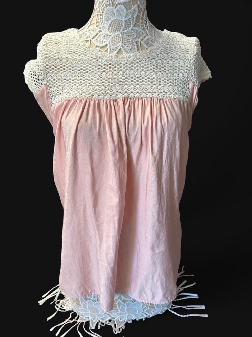 Light Pink Crochet Yoke Camisole Top